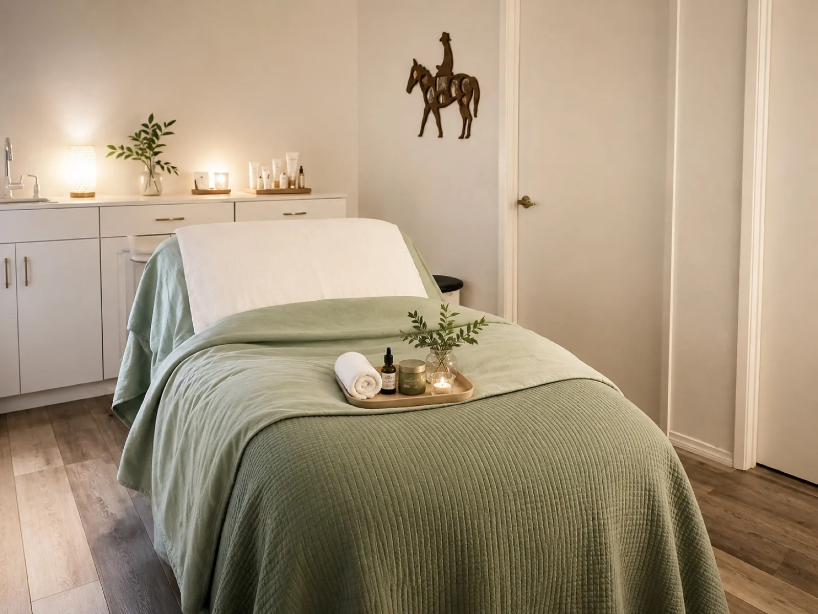 The treatment room at Uneka Facials in Lodi — a warm, calm space in Lakeshore Village